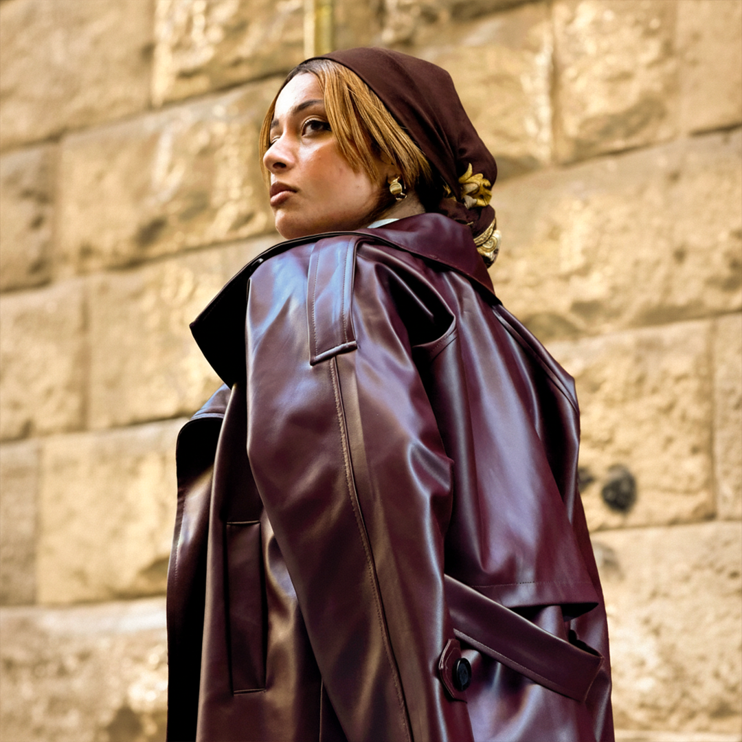 Oversized Burgandy Double-Breasted Leather Jacket